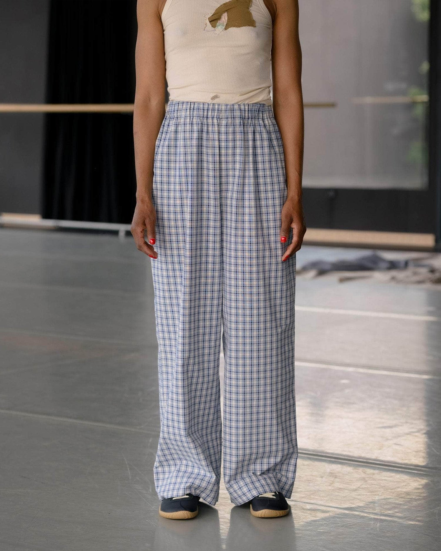 パンツ baserange claude pants blue check XS Claude Pants Blue Check – BOMI