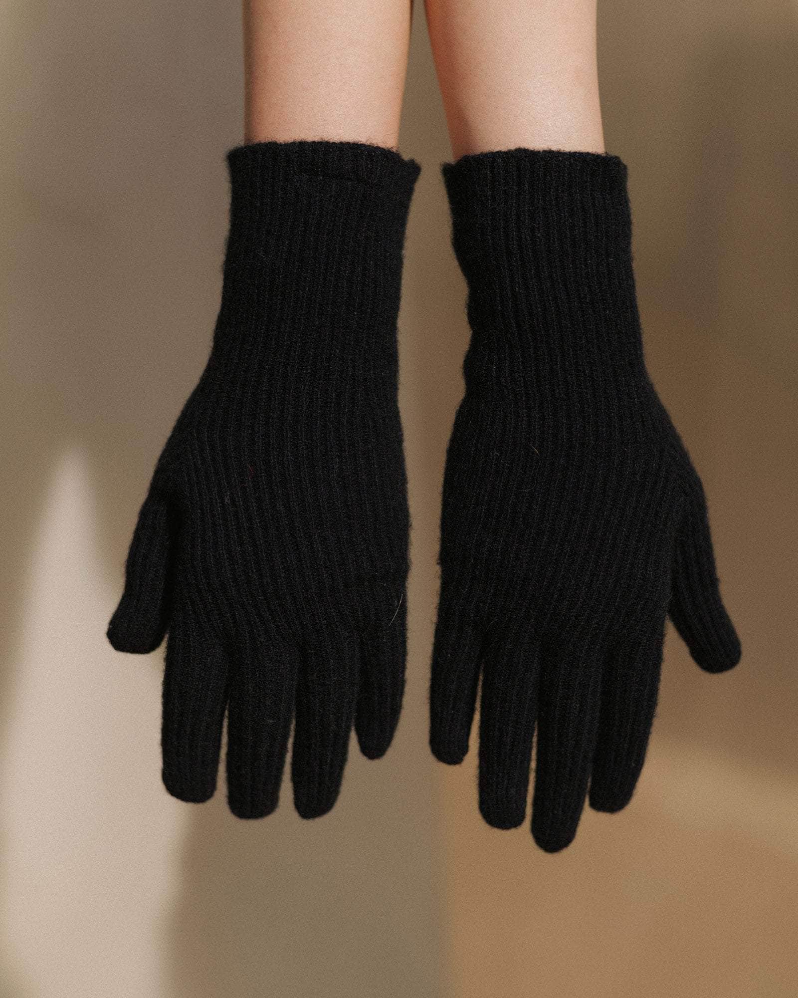 Cashmere Ribbed Gloves Black