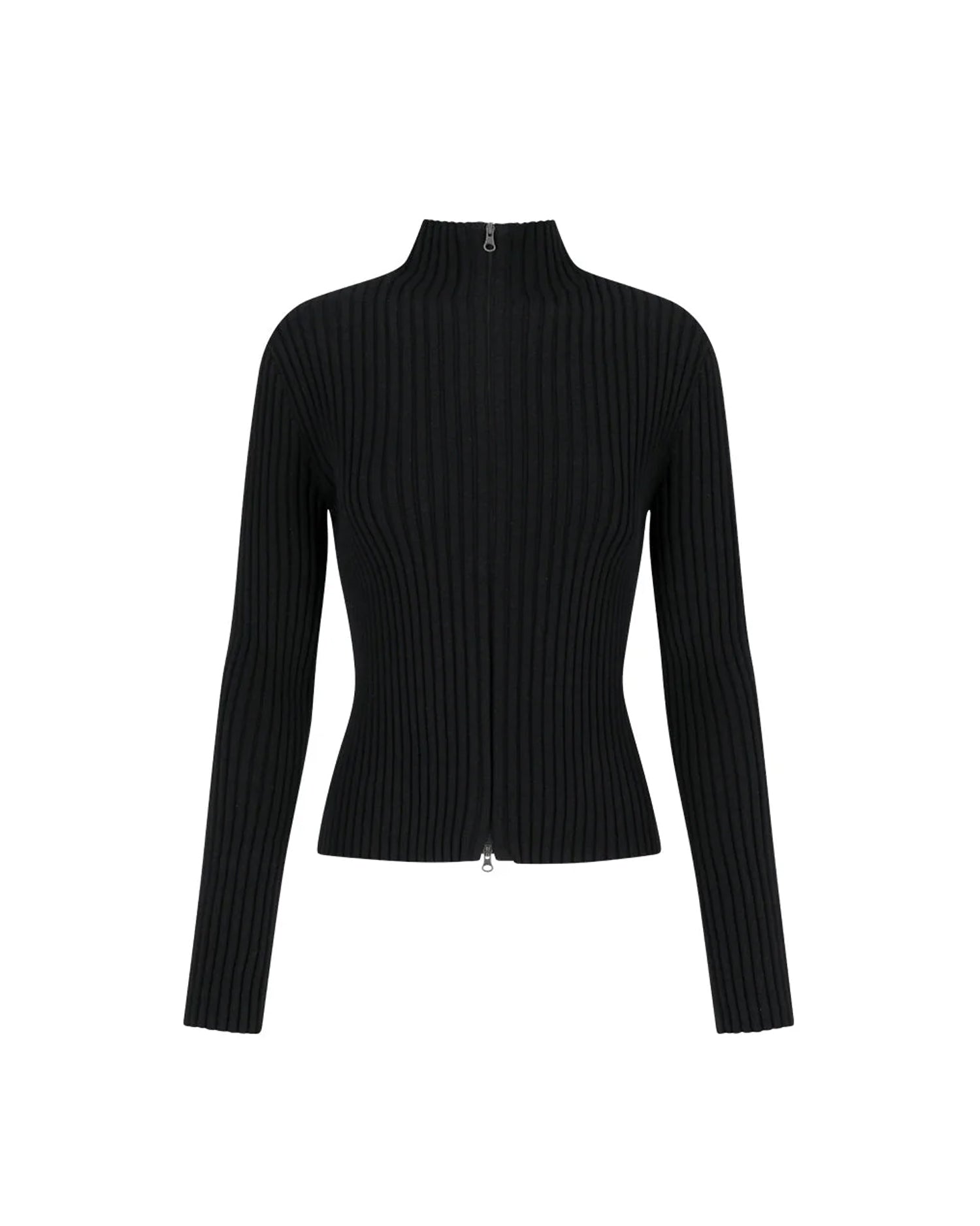 Ribbed High Neck Zip Up Black
