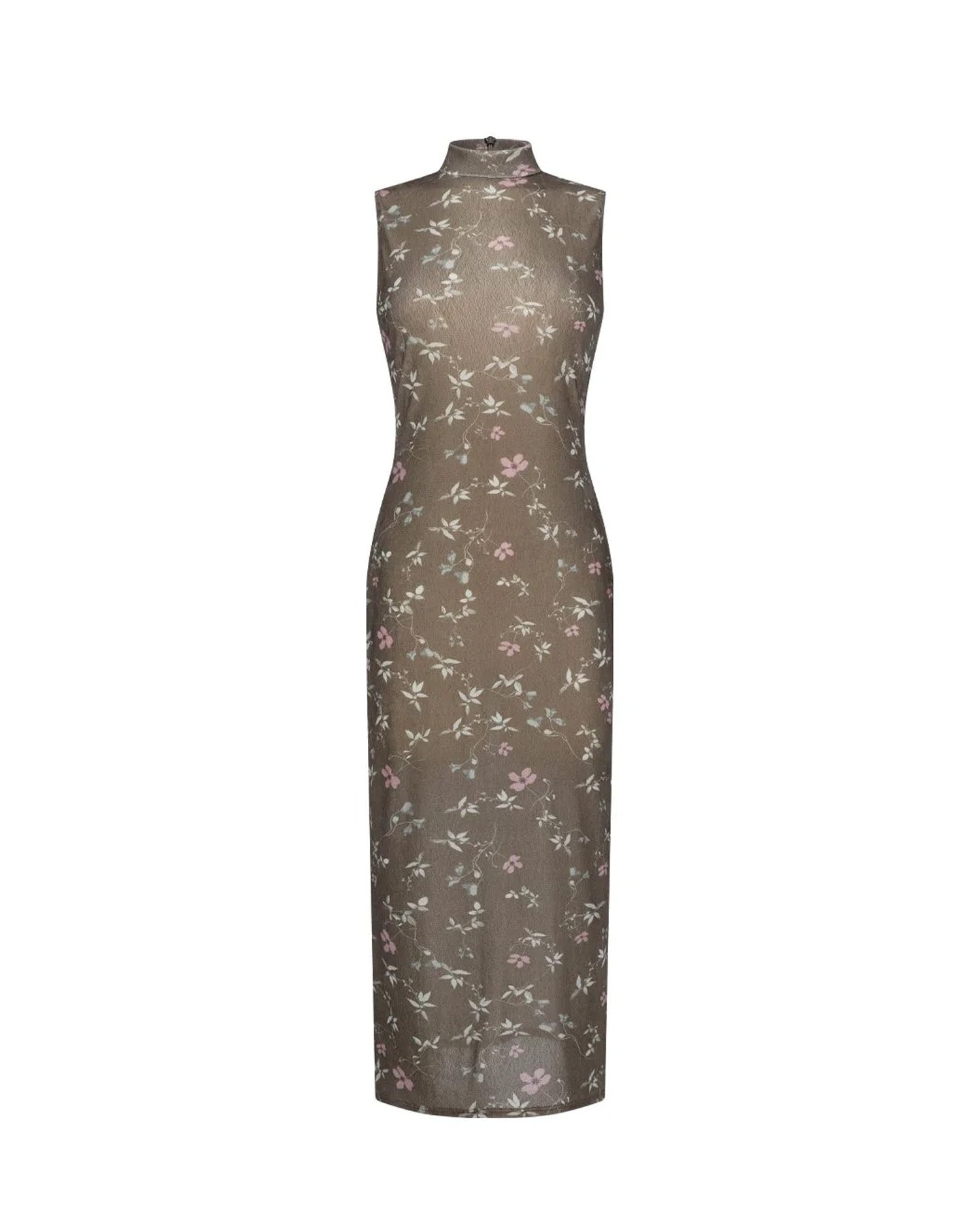 Floral Sleeveless Dress Brown
