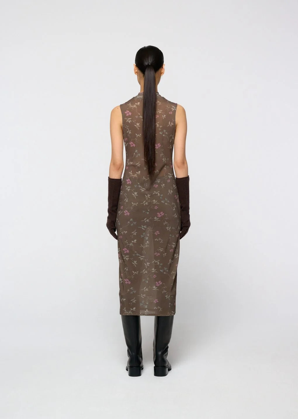 Floral Sleeveless Dress Brown