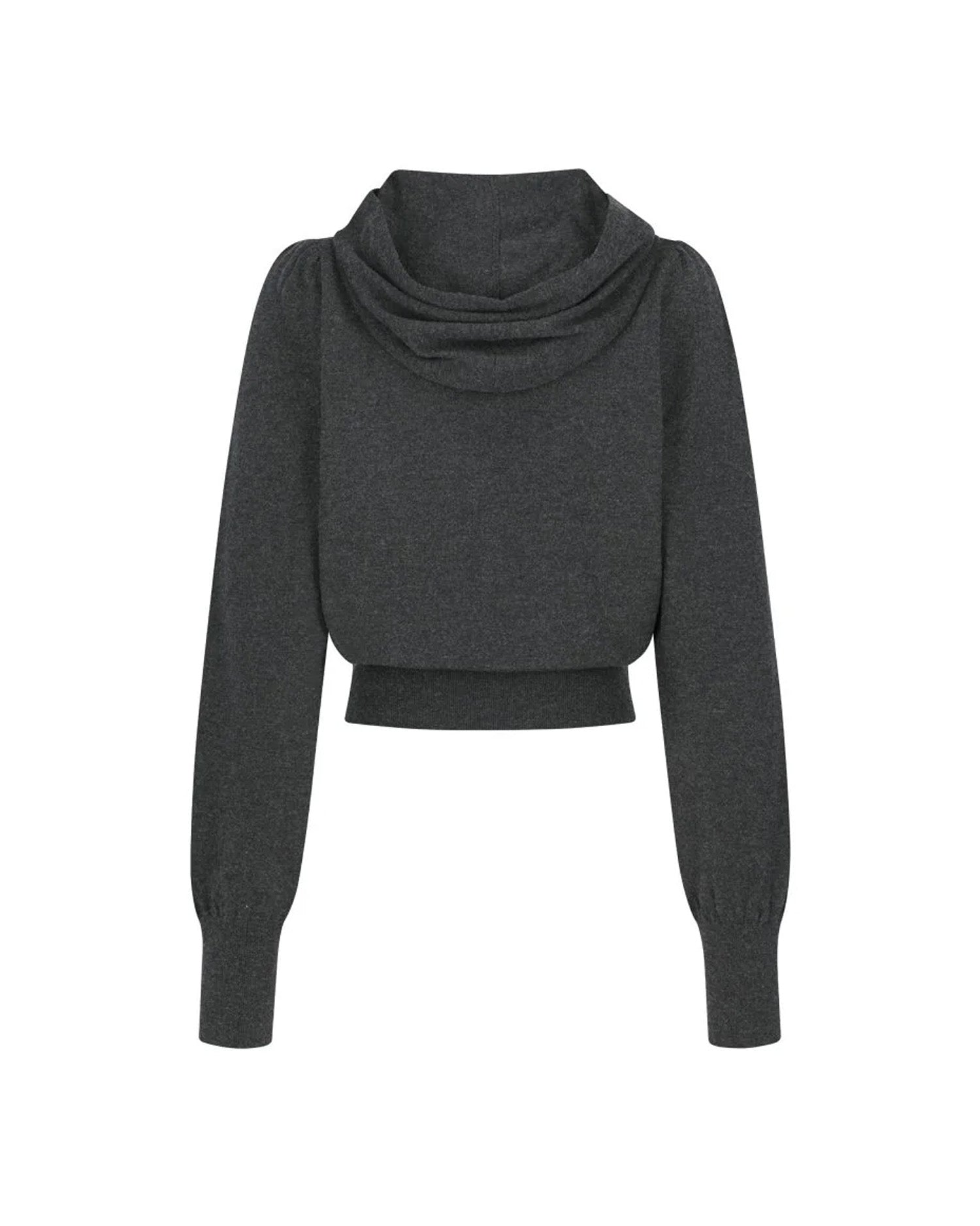 Shirring Half Zip Up Knit Hoodie Charcoal