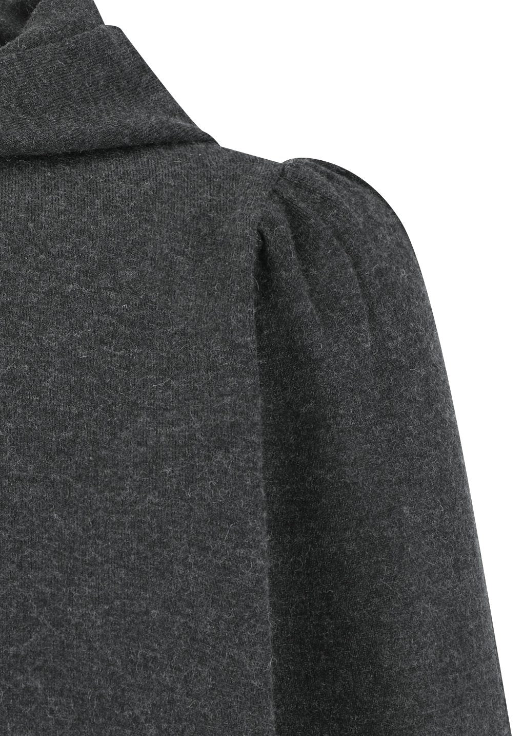 Shirring Half Zip Up Knit Hoodie Charcoal