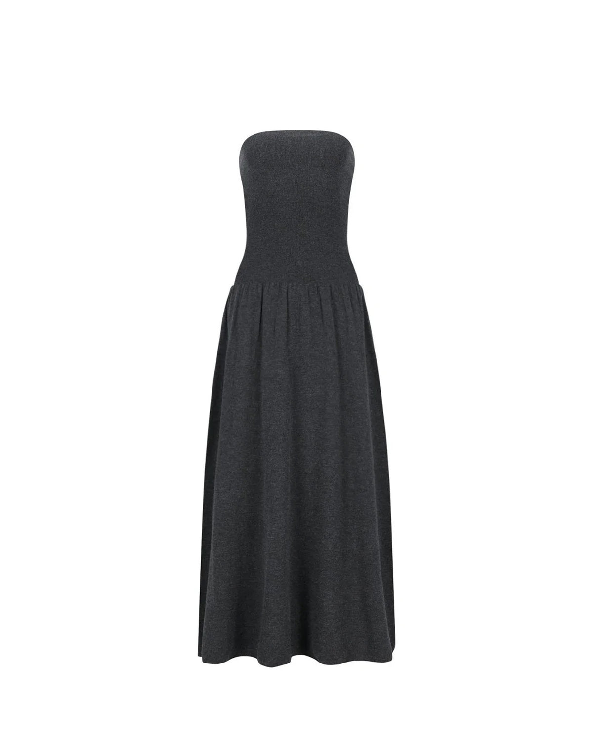 Ribbed Shirring Knit Maxi Dress Charcoal
