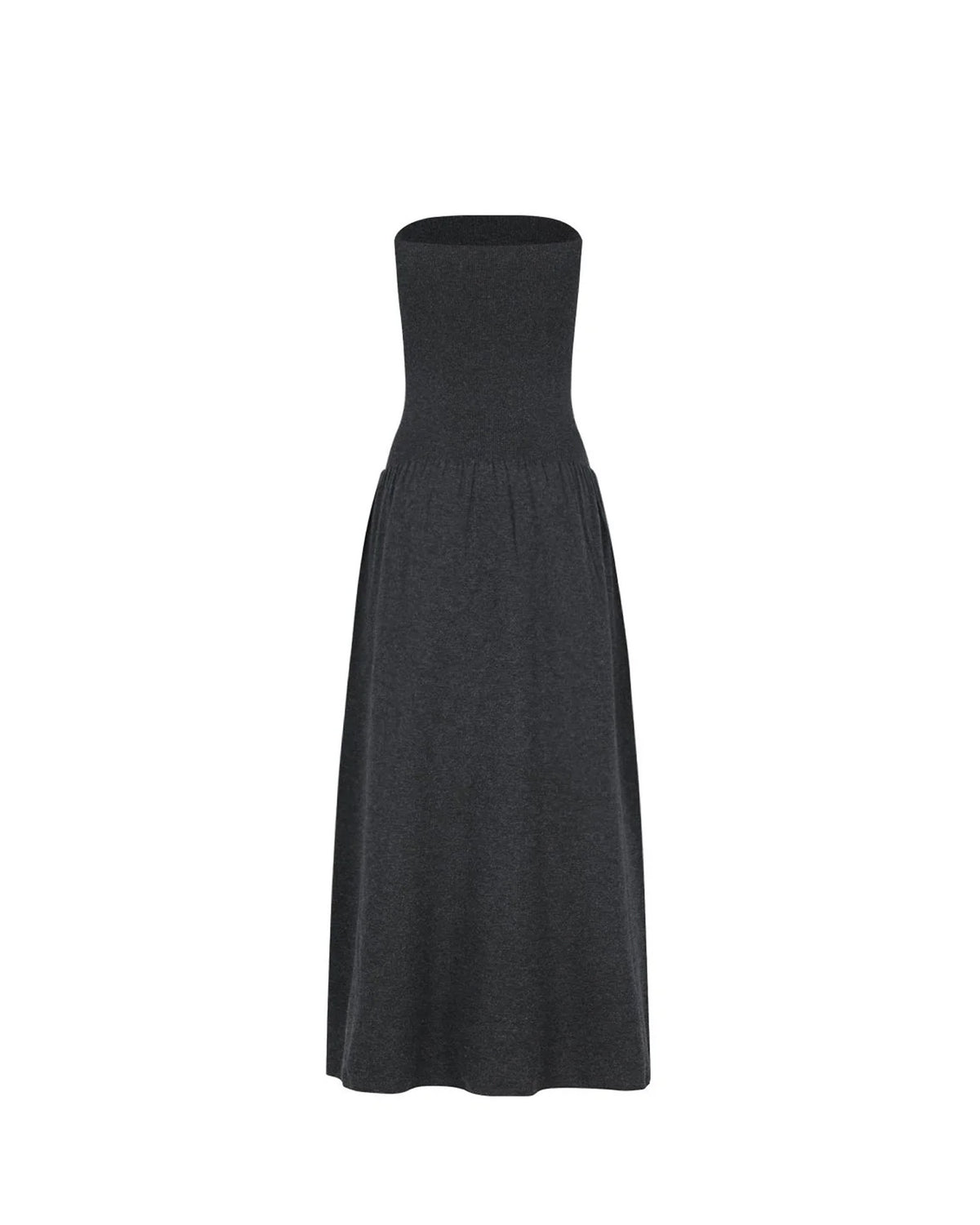 Ribbed Shirring Knit Maxi Dress Charcoal