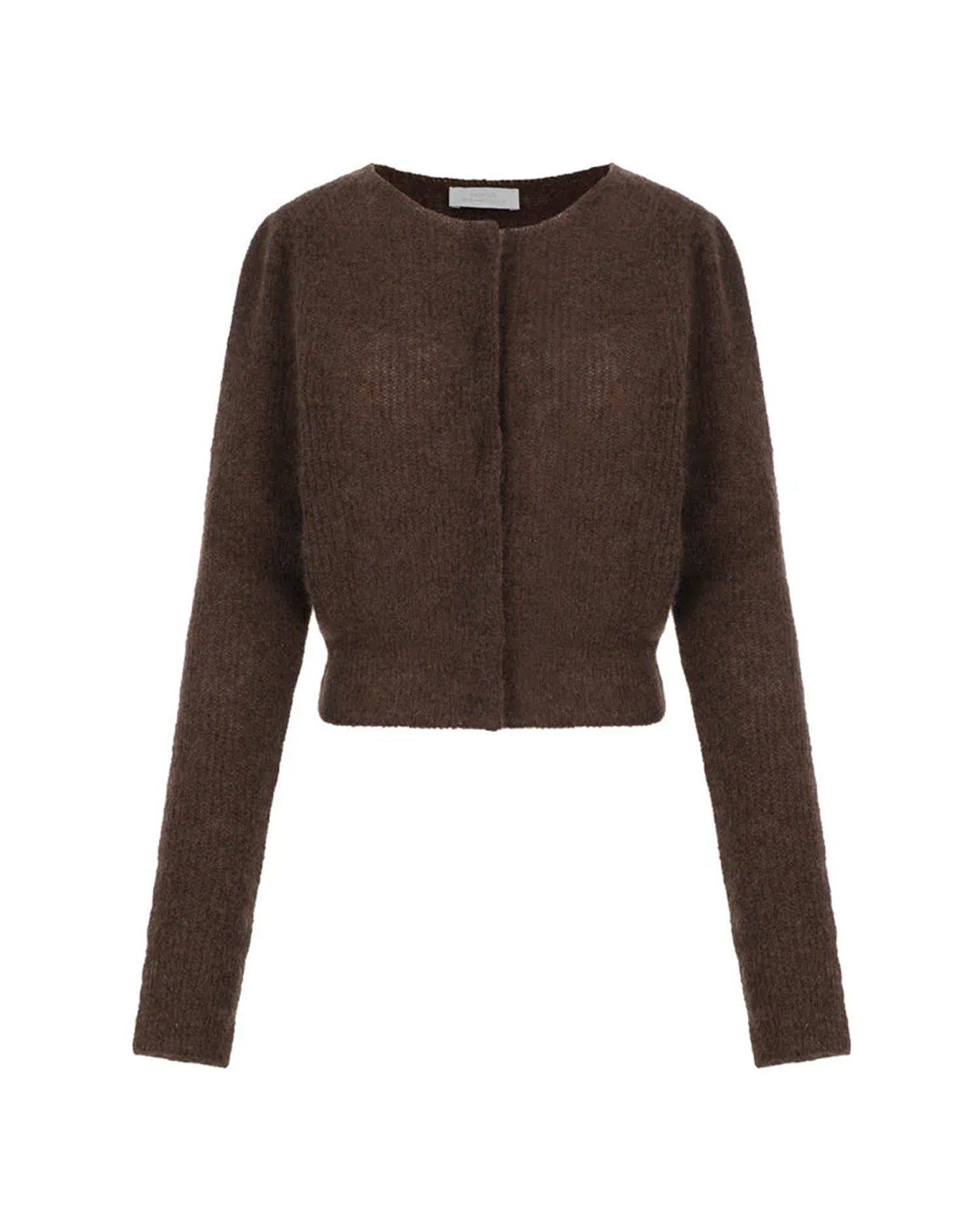 Round Neck Sheer Cardigan, Brown