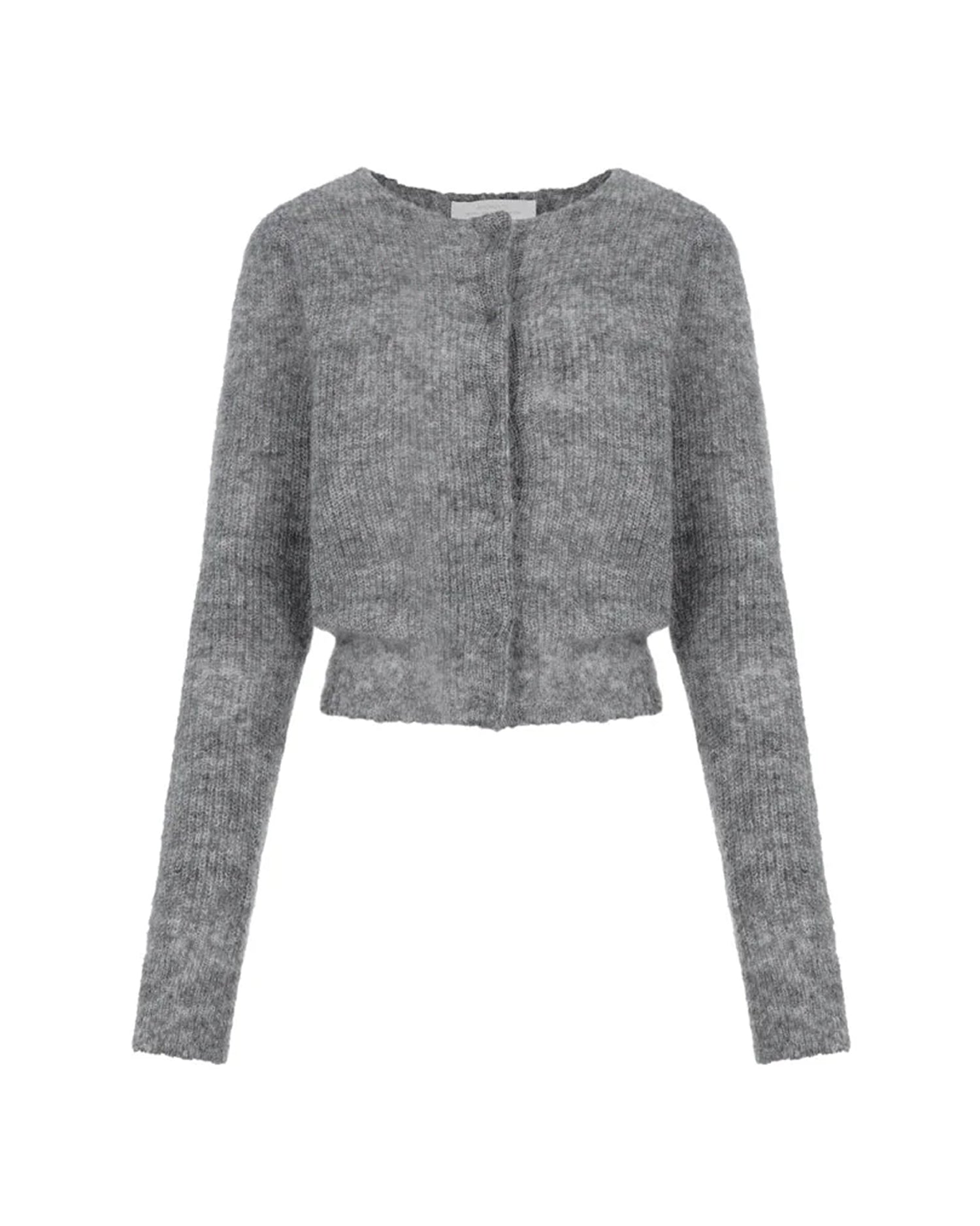 Round Neck Sheer Cardigan, Grey Melange
