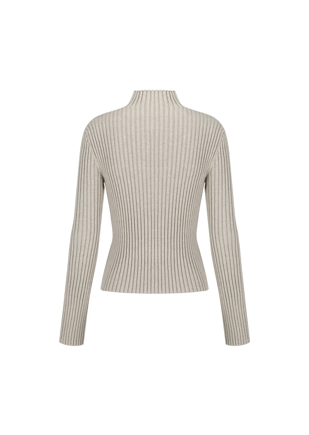 Ribbed High Neck Zip Up Beige