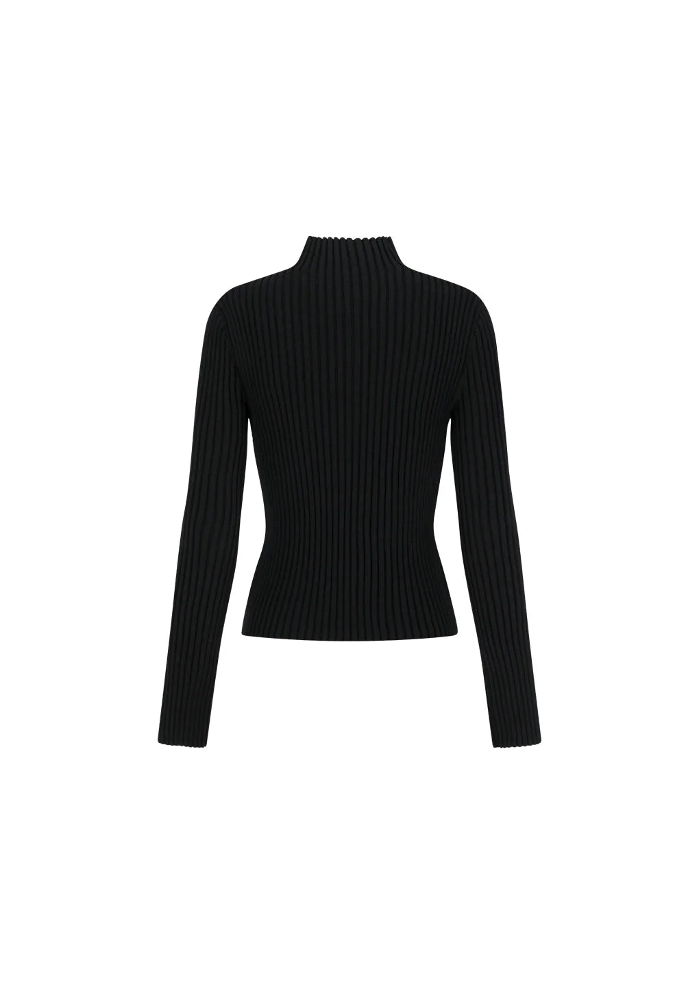 Ribbed High Neck Zip Up Black