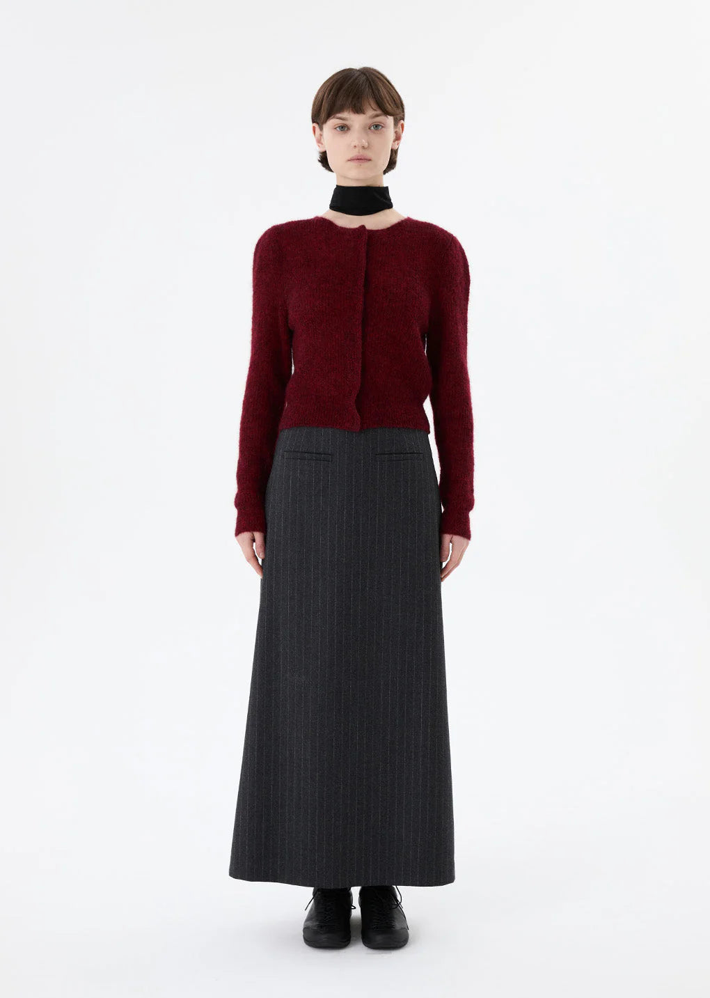 Round Neck Sheer Cardigan, Red