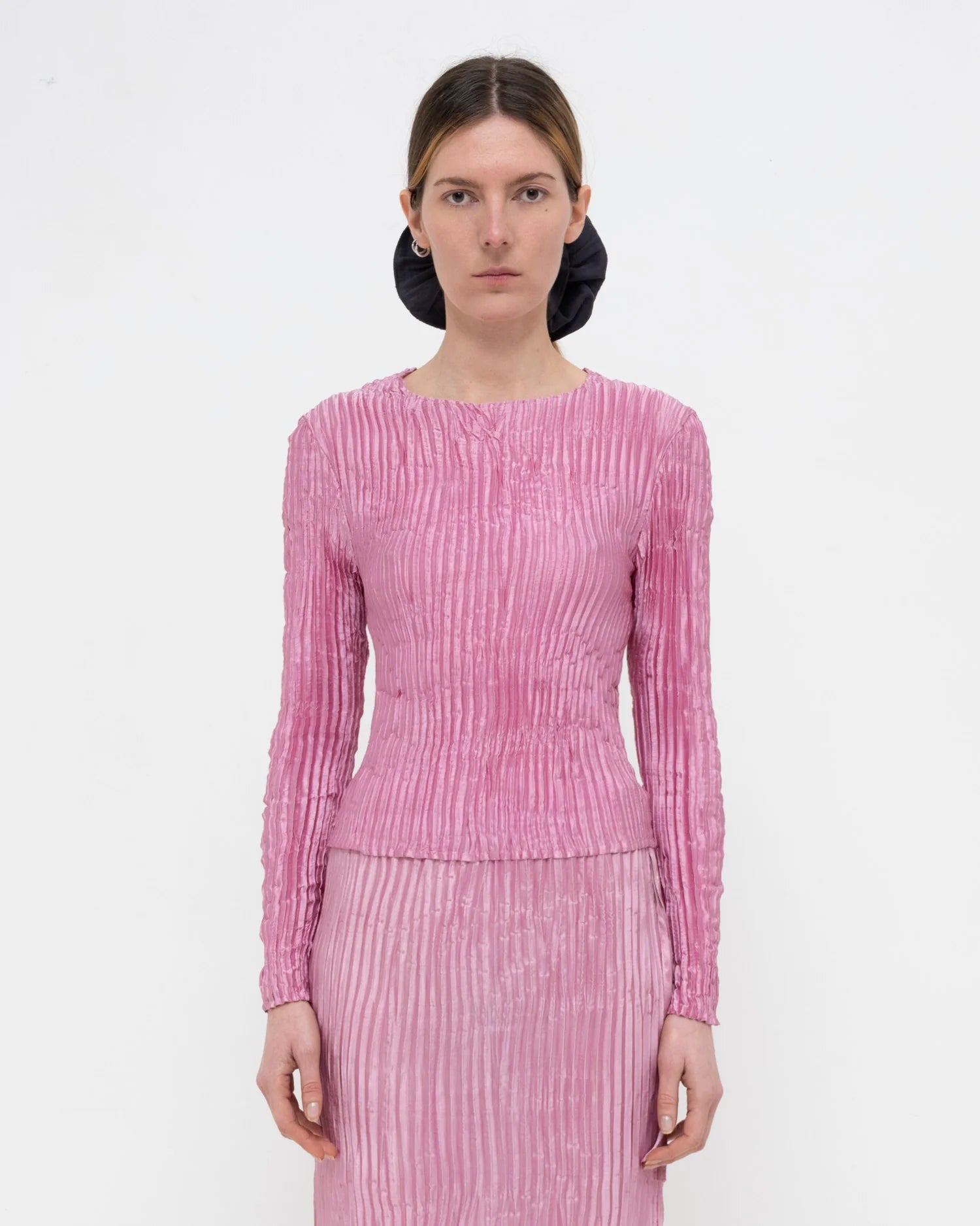 Plissé Satin Silk Long Sleeve Grey-Pink