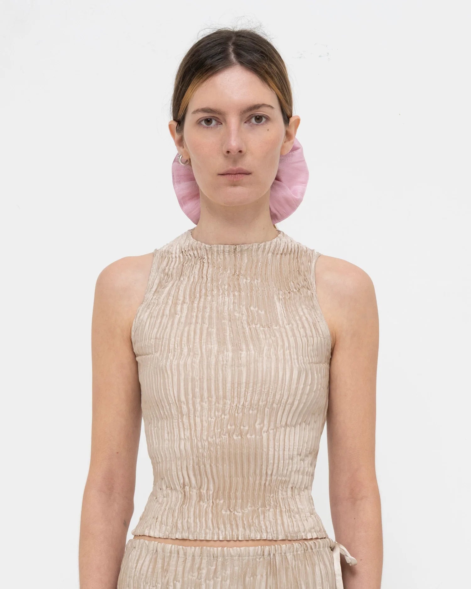 Plissé Satin Silk Tank Top Stone